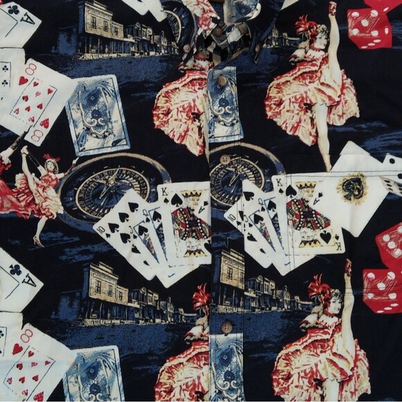 NWOT Brit & Bridle Las Vegas Gambling Poker Cards Short Sleeve Button Down Shirt - Picture 5 of 7